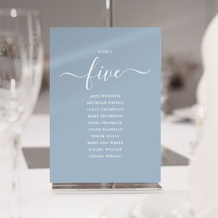 Dusty Blue Script Table Number 5 Seating Chart