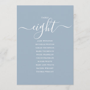 Dusty Blue Script Table Number 8 Seating Chart