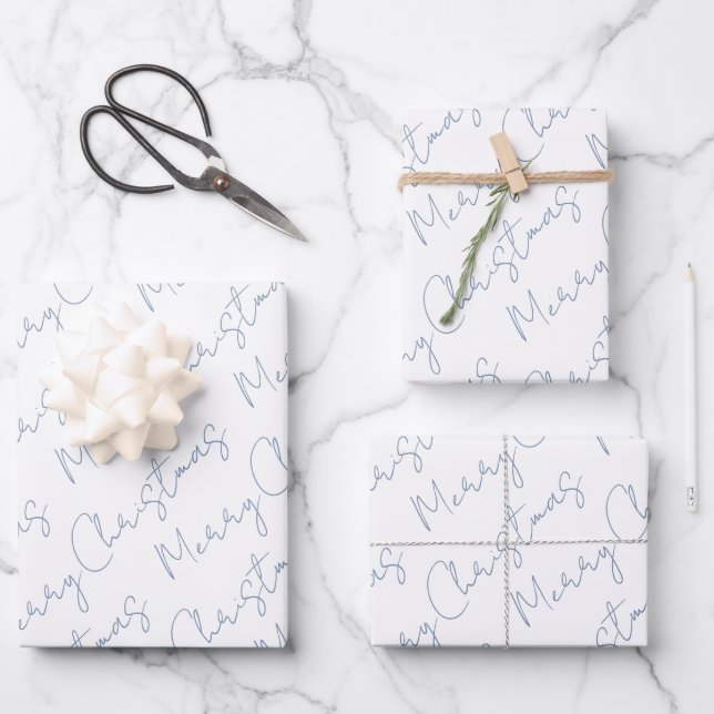 Dusty blue script typography Christmas holiday Wrapping Paper Sheet (Front)