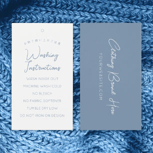 Dusty Blue Script Washing Instructions Tag