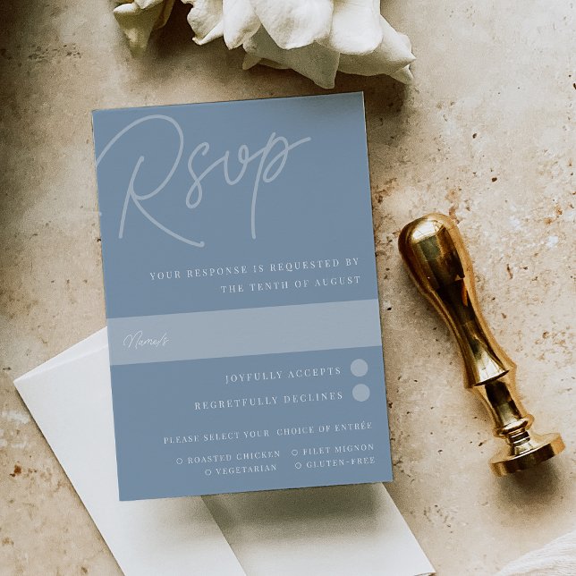Dusty Blue | Script Watermark Meal Choice RSVP Card (Creator Uploaded)