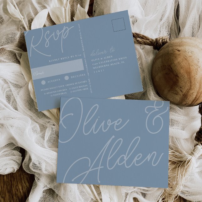 Dusty Blue | Script Watermark Meal Choice RSVP Postcard (Creator Uploaded)