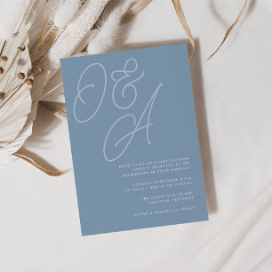 Dusty Blue   Script Watermark Monogram Wedding Invitation