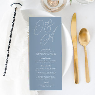 Dusty Blue   Script Watermark Monogram Wedding Menu