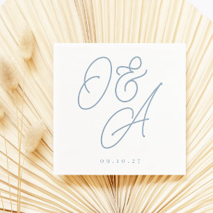 Dusty Blue   Script Watermark Monogram Wedding Napkin
