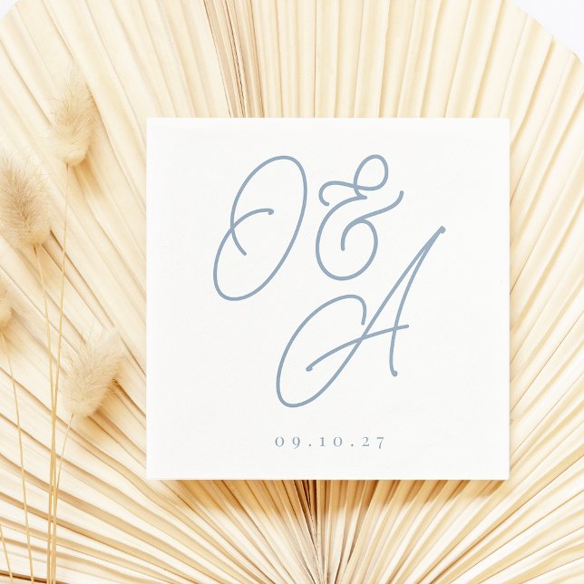 Dusty Blue | Script Watermark Monogram Wedding Napkin (Creator Uploaded)
