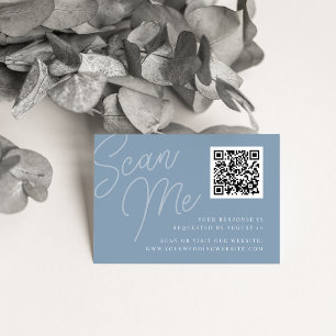 Dusty Blue Script Watermark QR Code RSVP Enclosure Card