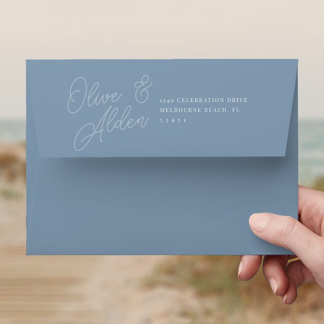 Dusty Blue | Script Watermark Wedding 5x7 Envelope (Creator Uploaded)