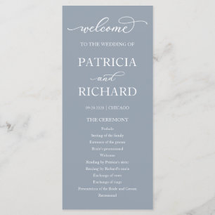 Dusty Blue Script Wedding Ceremony Program Programme