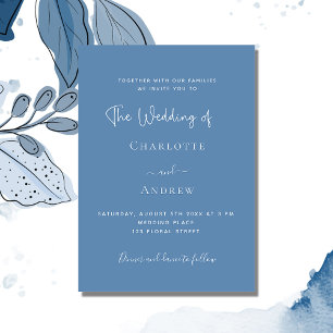Dusty blue script wedding invitation postcard