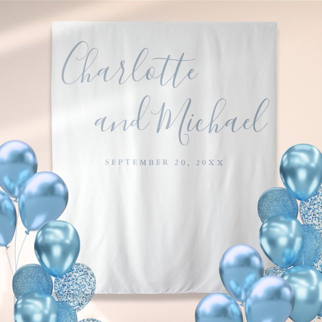 Dusty Blue Script Wedding Photo Booth Backdrop Tapestry (Dusty Blue Script Wedding Photo Booth Backdrop)