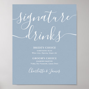 Dusty Blue Script Wedding Signature Drinks Sign
