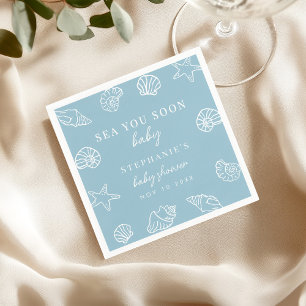 Dusty Blue Sea You Soon Coastal Beach Baby Shower Napkin