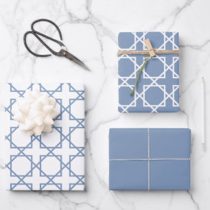 Dusty Blue Seamless Geometric Pattern Wrapping Paper Sheet