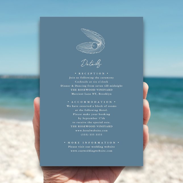 Dusty Blue Seashell Beach Destination Wedding Enclosure Card (Creator Uploaded)