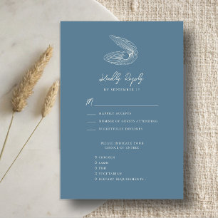 Dusty Blue Seashell Beach Destination Wedding RSVP Card