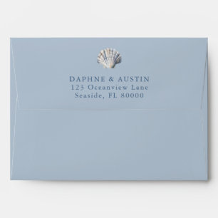 Dusty Blue Seashell Beach Wedding Envelope