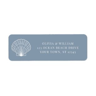 Dusty Blue Seashell Beach Wedding Return Address