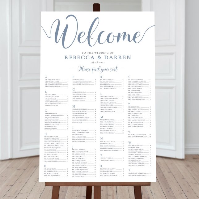 Dusty Blue Seating Chart Alphabetical Table Plan (Creator Uploaded)