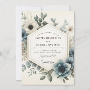 Dusty Blue Serene Bloom Wedding Invitation