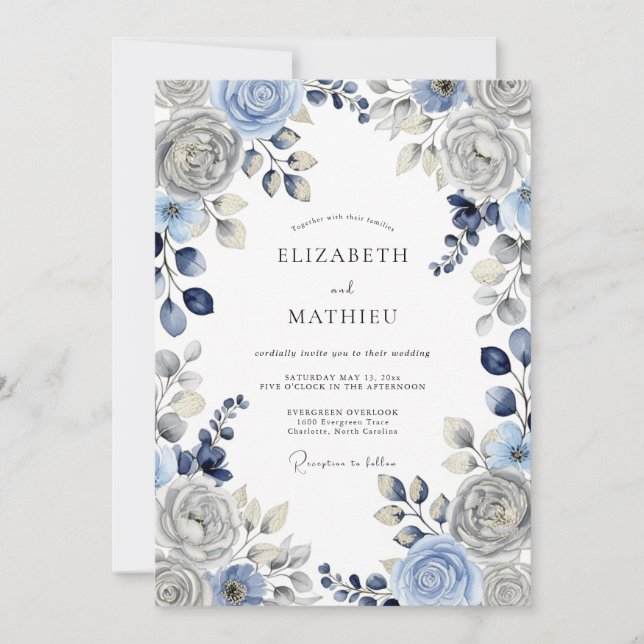 Dusty Blue Serene Winter Wedding Invitation (Front)