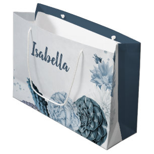 dusty blue shades and white flowers romantic large gift bag
