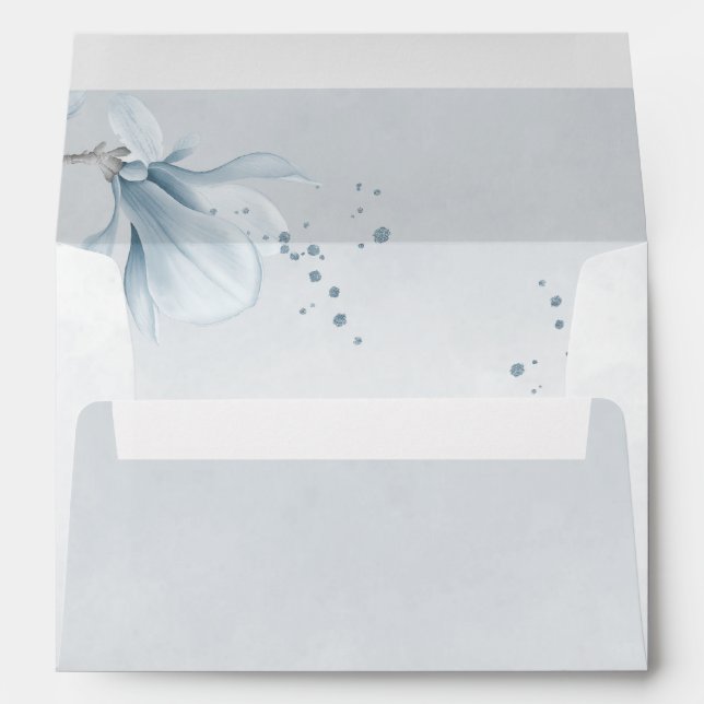 dusty blue shades flowers botanical wedding envelope (Back (Bottom))
