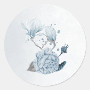 dusty blue shades flowers classic round sticker