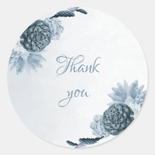 dusty blue shades flowers thank you classic round sticker