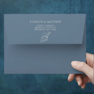 Dusty Blue Shell Beach Ocean Destination Wedding Envelope