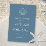 Dusty Blue Shell Beach Ocean Destination Wedding Save The Date<br><div class="desc">Dusty Blue Modern Shell Beach Ocean Destination Wedding Save the Date Card. Celebrate your special day with this elegant and beautiful wedding invitation design to beautify your special occasion. All the texts are pre-arranged for you to personalise easily and quickly with your own details.</div>