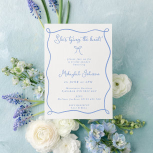 Dusty Blue She's Tying the Knot Bow Bridal Shower Invitation