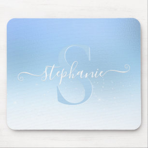 Dusty Blue Shimmer Sparkle Glitter Monogram Mouse Mat