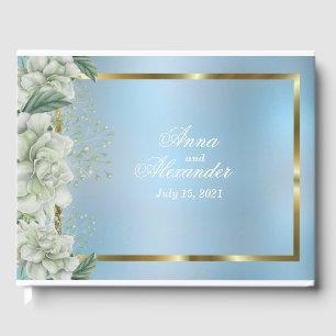 Dusty Blue Shimmering Floral Wedding Guest Book