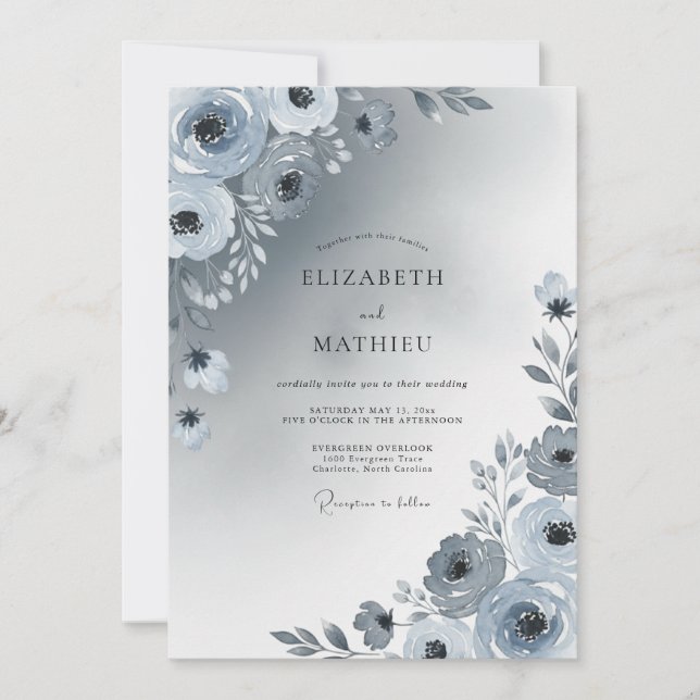 Dusty Blue Shimmering Winter Wedding Invitation (Front)