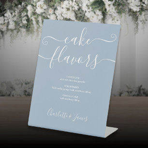 Dusty Blue Signature Script Cake Flavours Pedestal Sign