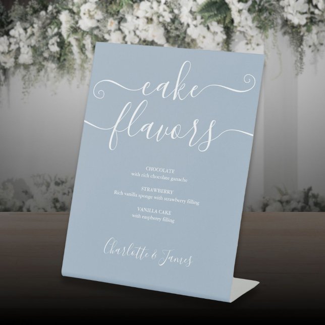 Dusty Blue Signature Script Cake Flavours Pedestal Sign (Dusty Blue Signature Script Cake Flavors Pedestal Sign)