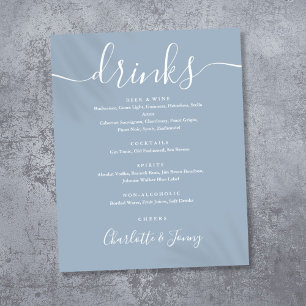 Dusty Blue Signature Script Drinks Menu Sign