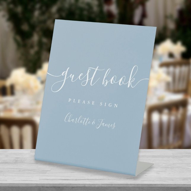 Dusty Blue Signature Script Guest Book Pedestal Sign (Creator Uploaded)