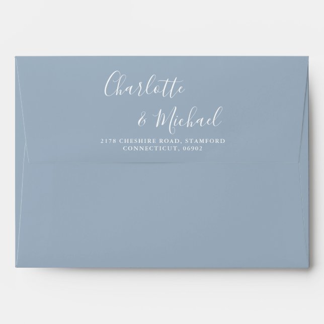 Dusty Blue Signature Script String Lights Wedding Envelope (Back (Top Flap))