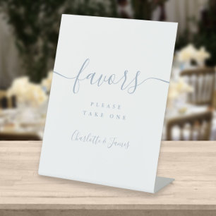 Dusty Blue Signature Script Wedding Favours Table Pedestal Sign