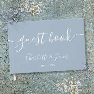 Dusty Blue Signature Script Wedding Guest Book