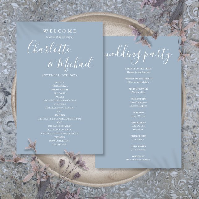 Dusty Blue Signature Script Wedding Program (Dusty Blue Signature Script Wedding Program)
