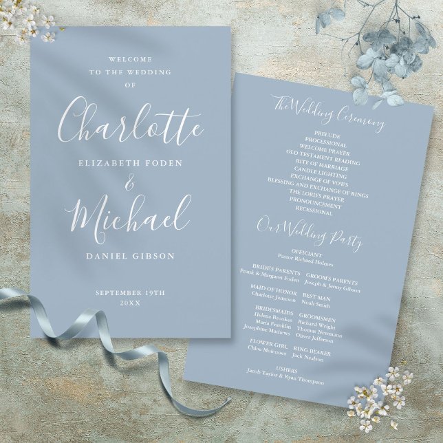 Dusty Blue Signature Script Wedding Program (Dusty Blue Signature Script Wedding Program)