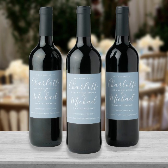Dusty Blue Signature Script Wedding Wine Label (Creator Uploaded)