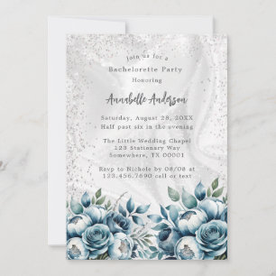 Dusty Blue Silver Bouquet Bachelorette Party Invitation
