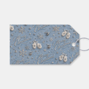 Dusty Blue Silver Christmas Gift Bag Tags
