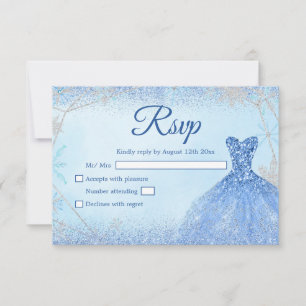 Dusty Blue Silver Christmas Snowflake Quinceañera RSVP Card