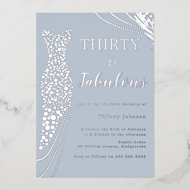 Dusty Blue & Silver Classic Elegant 30th Birthday (Front)