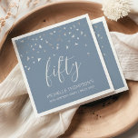 Dusty Blue Silver Confetti 50th Birthday Party Napkin<br><div class="desc">Help them celebrate their 50th birthday in style with this simple but elegant design, featuring faux silver triangular confetti sifting down on the word "fifty" in light grey handwriting font on a dusty blue background. Personalise it with the name of the honoree in light grey sans serif font, along with...</div>